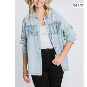 Zara Light Blue Denim Jacket with Fringe